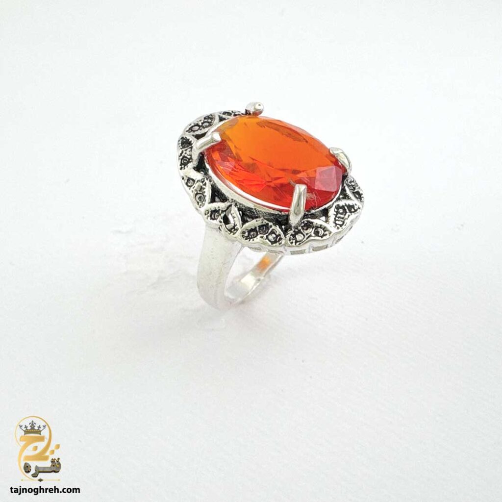 انگشتر نقره زنانه با نگین نارنجی مدل RSW F46