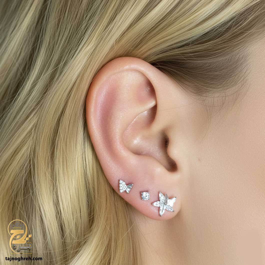 silver-earrin-esw-e61-02 گوشواره نقره جدید میخی سه جفتی مدل ESW E61