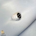 انگشتر نقره مردانه شیک نگین صدف و اونیکس مدل RSM K106