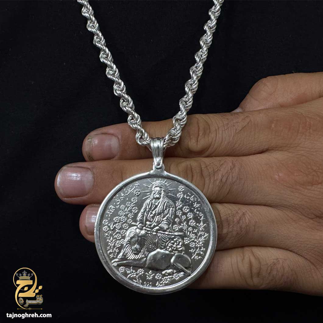 men-silver-necklace-nsm-n49 گردنبند شمایل حضرت علی مدل NSM N49