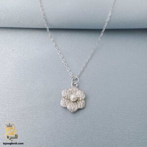 گردنبند نقره زنانه طرح گل با نگین مروارید مدل ZSW Z61