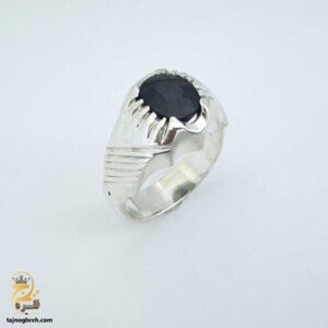 انگشتر نقره مردانه یاقوت کبود مدل RSM K129