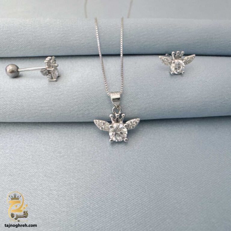 نیم ست نقره زنانه طرح تاج و فرشته مدل NSW N20