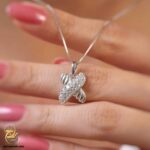نیم ست نقره زنانه طرح x قالب طلا مدل NSW N14 گردنبند