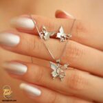 نیم ست نقره دخترانه طرح پروانه مدل NSW N18 نمای نزدیک