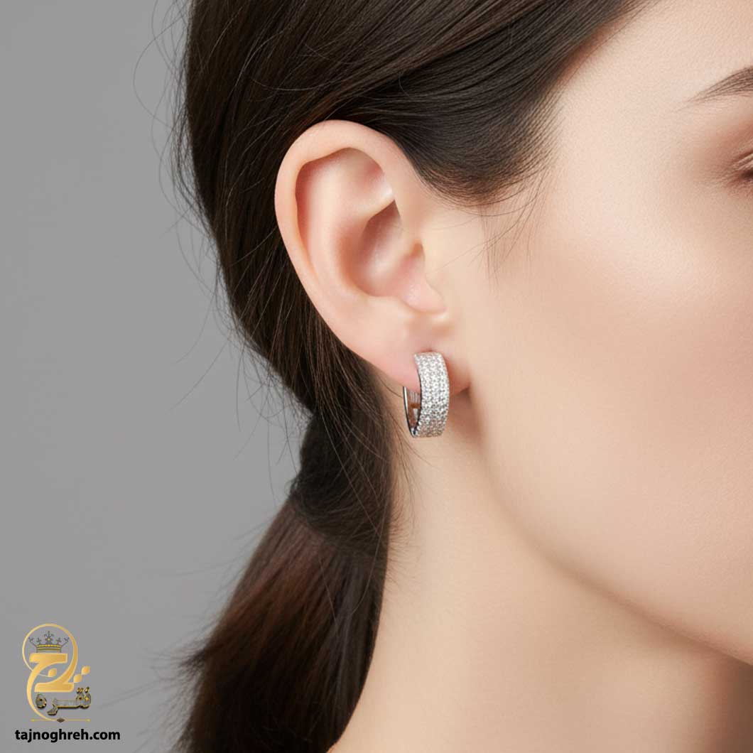 silver-earrin-esw-e102 گوشواره نقره حلقه ای نگین دار مدل ESW E102