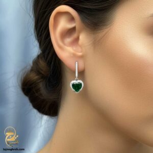 گوشواره نقره زنانه طرح قلب نگین رنگی مدل ESW E98