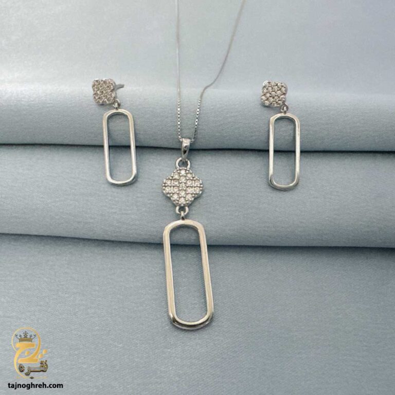 نیم ست نقره زنانه طرح ونکلیف نگین دار مدل NSW N19