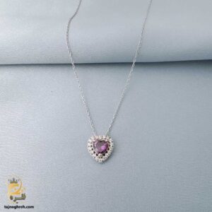 گردنبند نقره زنانه قلب نگین رنگی مدل ZSW Z68