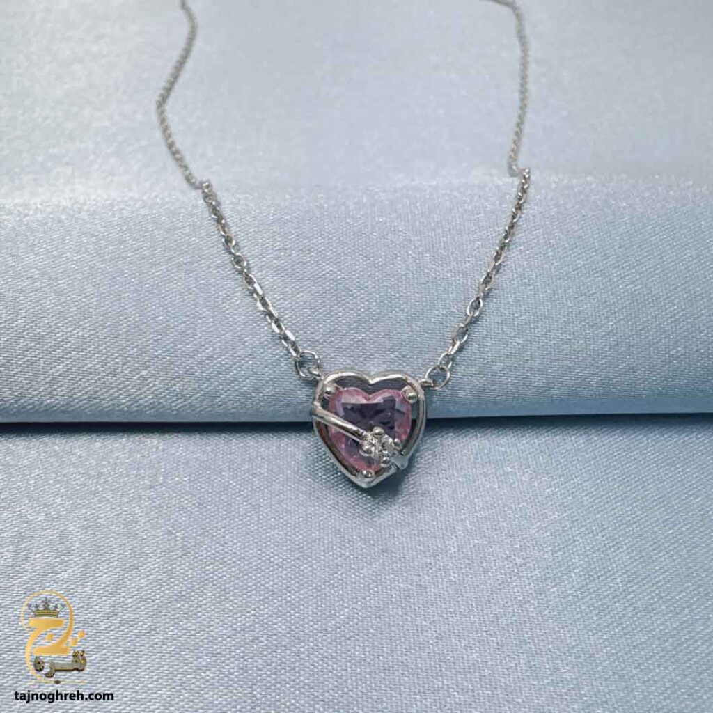 گردنبند نقره زنانه طرح قلب نگین رنگی مدل ZSW Z96