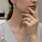 نیم ست زنانه نقره سولیتر طرح جواهری مدل NSW H40 Image 5