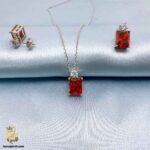 نیم ست نقره زنانه نگین دار رنگی مدل NSW H42