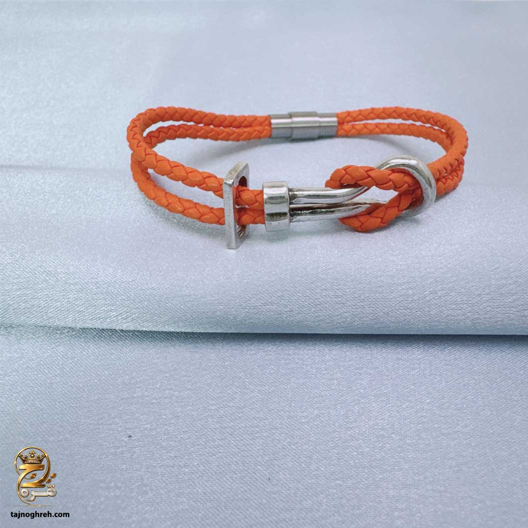 دستبند امگا نقره زنانه بند چرمی مدل DSW D90