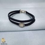 دستبند نقره زنانه پلاک دار چرمی مدل DSW D97