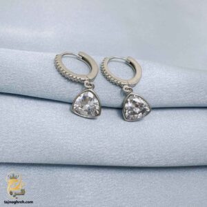 گوشواره نقره زنانه تک نگین مثلثی مدل ESW E113
