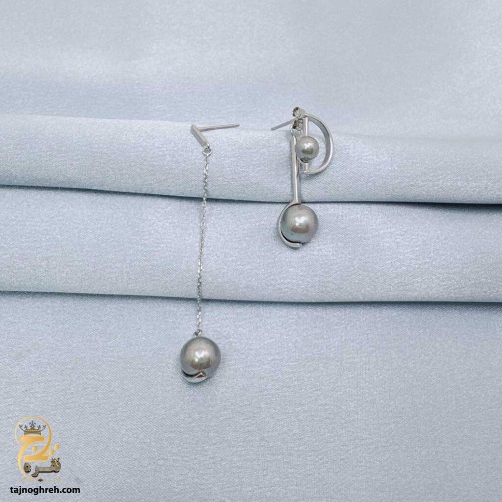 گوشواره نقره زنانه طرح مروارید خاکستری مدل ESW E114