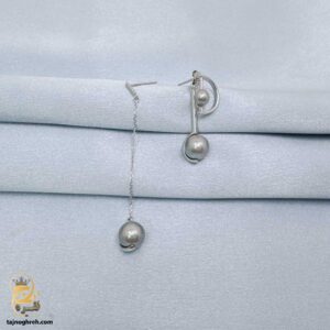 گوشواره نقره زنانه طرح مروارید خاکستری مدل ESW E114