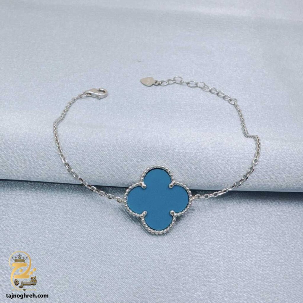 دستبند نقره زنانه ونکلیف تک گل آبی مدل DSW D94