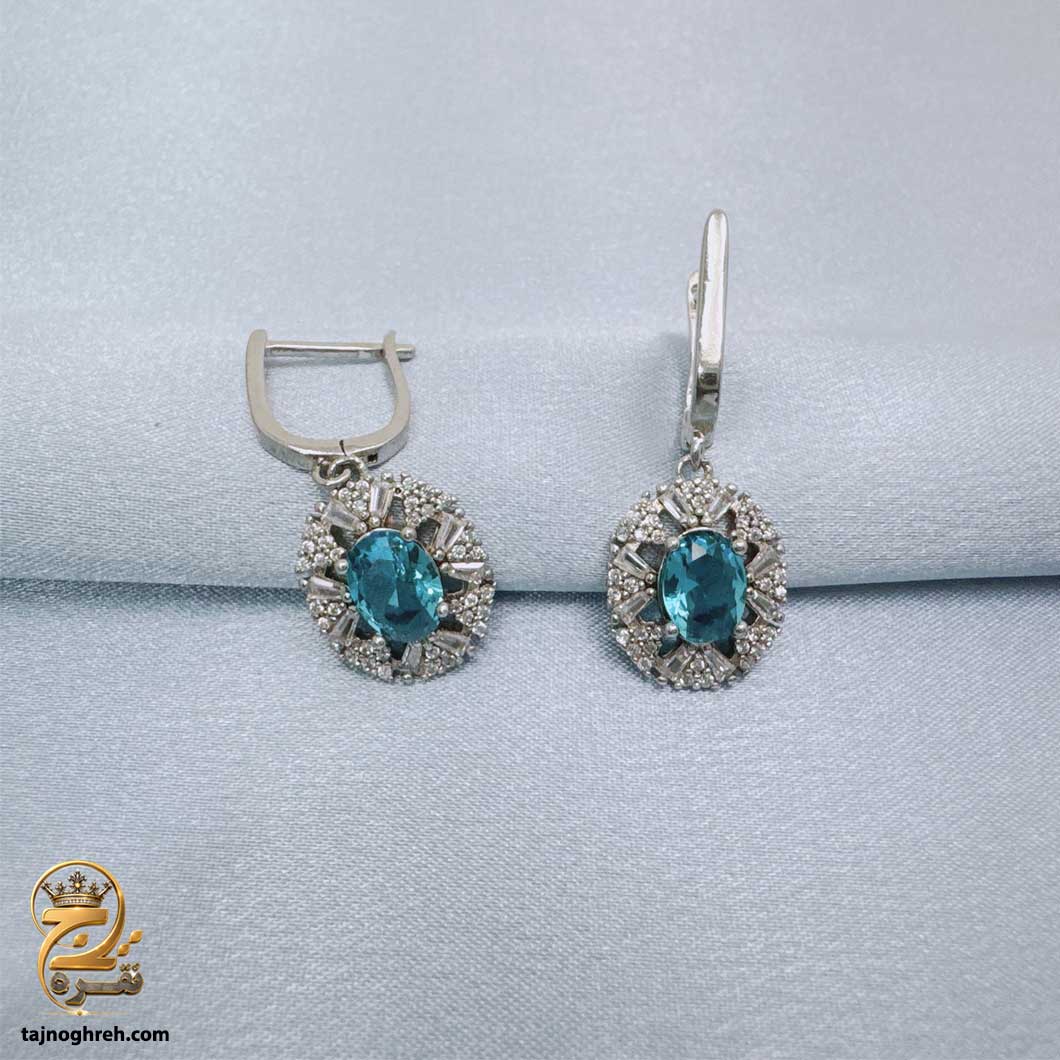 گوشواره نقره زنانه نگین دار رنگی مدل ESW E126