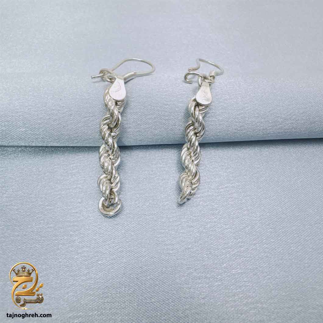 گوشواره نقره آویز طنابی مدل ESW E127