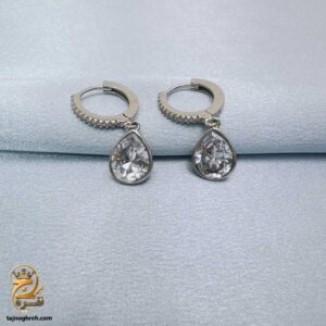 گوشواره نقره زنانه آویز نگین دار اشکی مدل ESW E131