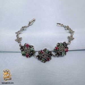دستبند نقره زنانه 3 گل نگین رنگی مدل DSW D105