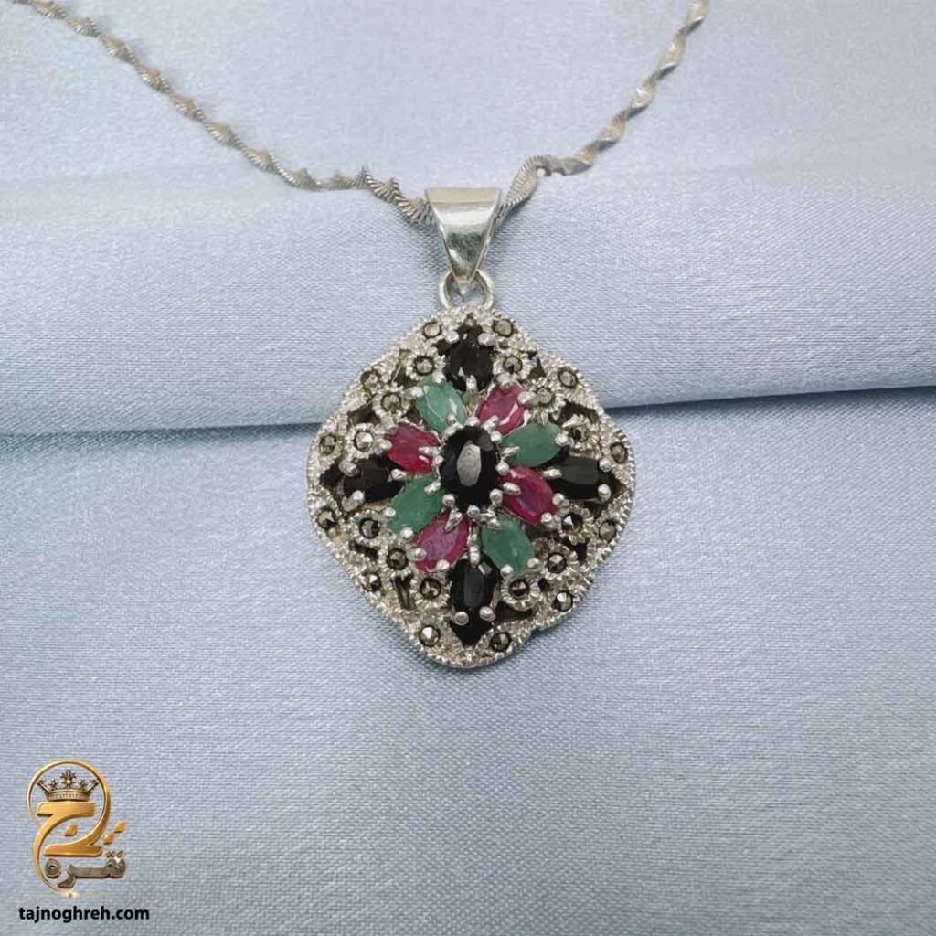 گردنبند نقره زنانه طرح جواهری نگین رنگی مدل ZSW Z132