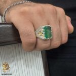 انگشتر دست ساز زمرد برزیلی مدل HSR M49 نمای دست