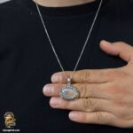پلاک نقره مردانه با سنگ شجر مدل NSM N97