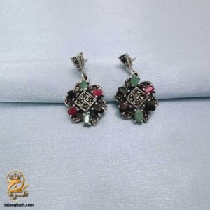 گوشواره نقره زنانه نگین رنگی مدل ESW E130