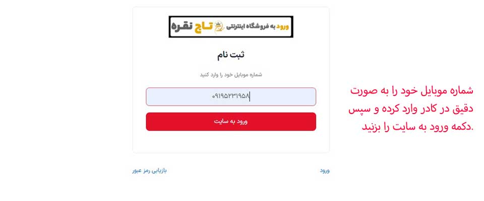 وارد کردن اطلاعات ورود یا شماره تلفن