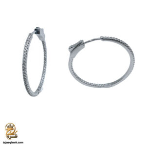 گوشواره نقره حلقه ای بزرگ نگین دار مدل ESW E137